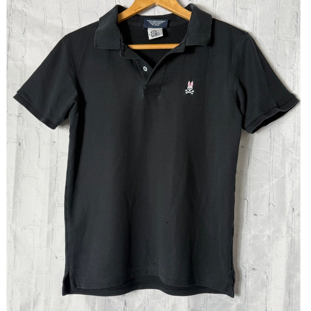 Psycho Bunny Polo Shirt Sz 4 Black Short Sleeve Pima Cotton Logo Casual Pique